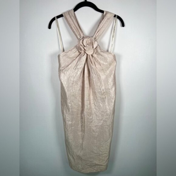 NWT ALEXIA ADMOR NEW YORK USA Made 🇺🇸 Champagne Bow Halter Neck Mini Dress S - Picture 4 of 16